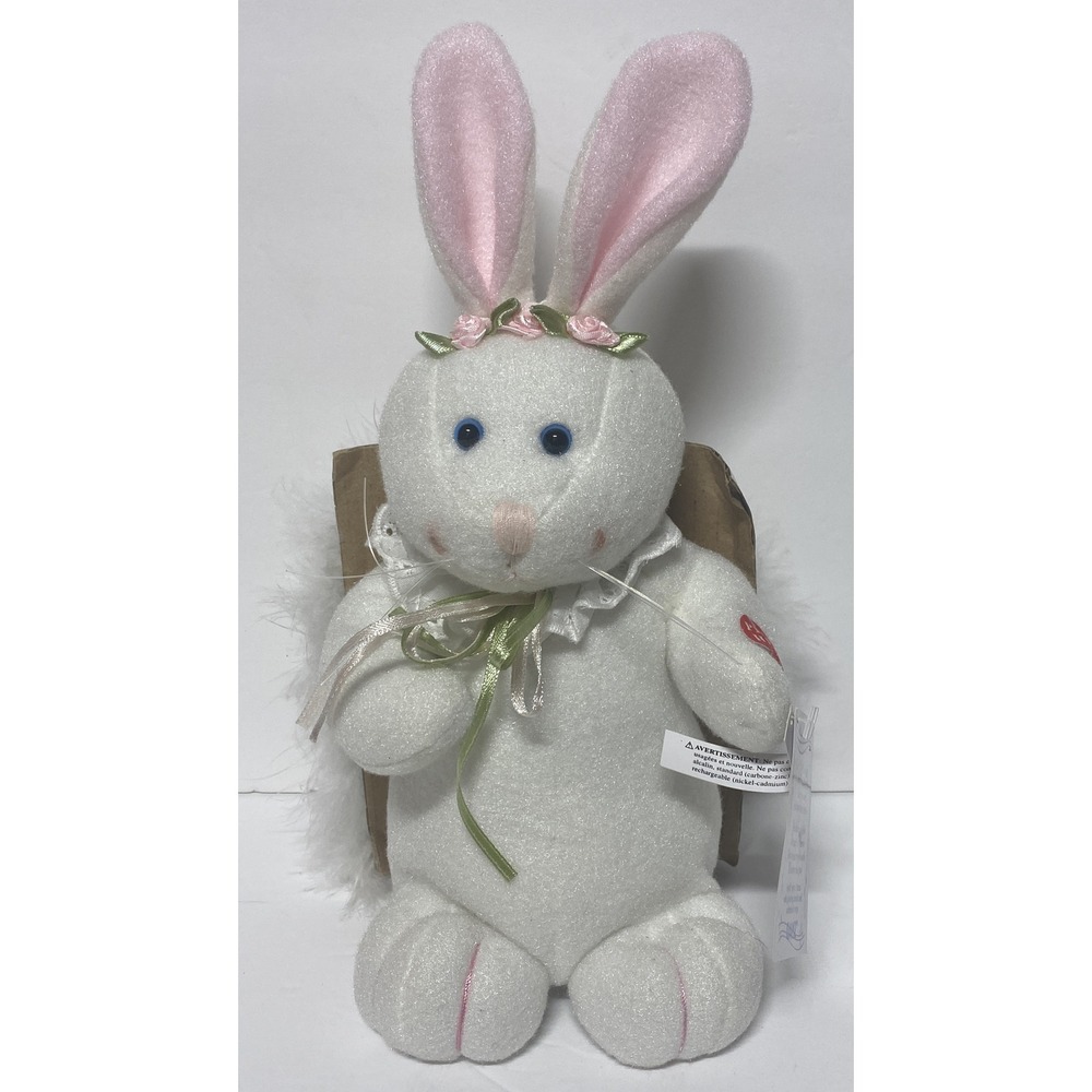 NWT Ganz plush singing Bunny Rabbit April animated wings move White roses 11"